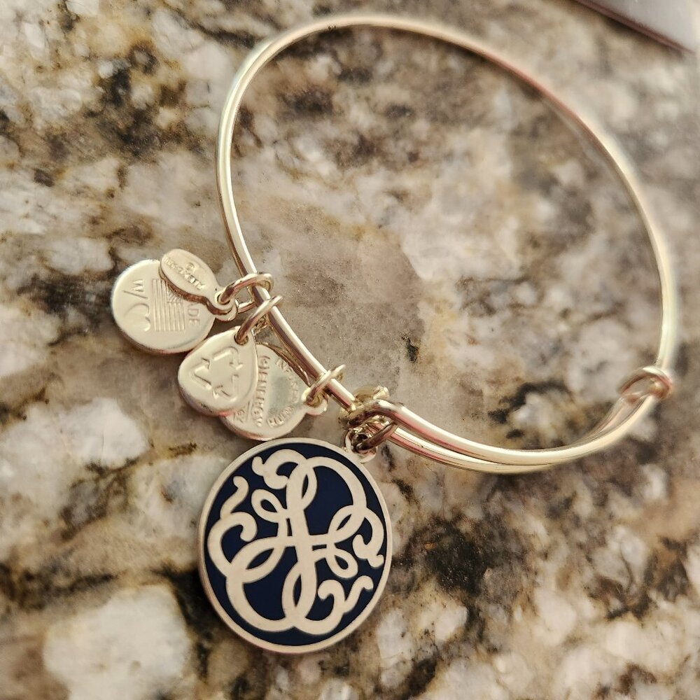Alex and Ani Bangle‎ Bracelet Path of Life Silver with Blue & Silver Charm New - Picture 3 of 4